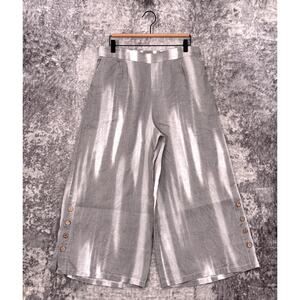 Inizio Pants XL Womens Gray Linen Wide Leg Crop Gray Abstract Dye